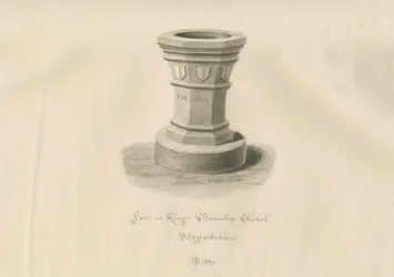 Písmo v kostele Kings Bromley: sépiová kresba, 1839
