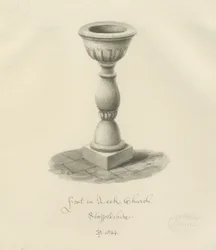 Písmo v kostele Leek: sépiová kresba, 1844