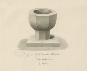 Písmo v kostele Madeley: sépiová kresba