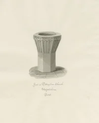 Font v Pattingham Church: sépiová kresba, 1846