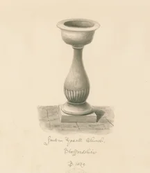 Písmo v kostele Yoxall: sépiová kresba, 1839
