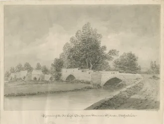 Handsacre - Old High Bridge: sépiová kresba, 1839