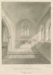 Interiér Bradley Church: sépiová kresba, 1842