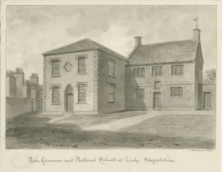 Město pórku – gymnázium: kresba v sépii, 1844