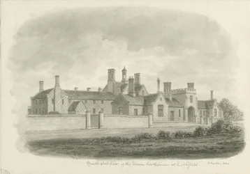 Lichfield - Union Workhouse: sépiová kresba