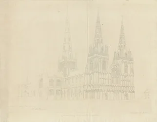 Katedrála Lichfield - pohled na severozápad: lept, 1807