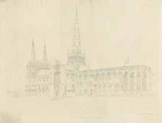 Katedrála Lichfield - South East View: obrysový lept, nd [1808]