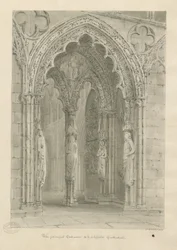 Katedrála Lichfield - West Doorway: sépie kresba
