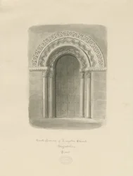 Longdon Church - South Doorway: sépiová kresba