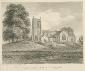 Madeley Church: sépie lavírovaná kresba