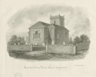 Kostel v Norton-in-the-Moors: sépiová lavírovaná kresba