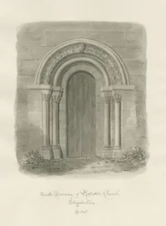 Rolleston Church - North Doorway: sépiová kresba