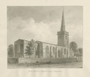 Rolleston Church: sépiová kresba, 1848