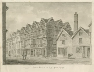 Stafford - Starověký "High House": sépiová kresba, 1841