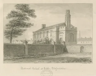 Stoke-upon-Trent - Národní škola: sépiová kresba, 1840