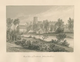 Worcestershire - Droitwich - East View of Town: sépiová kresba, 1833