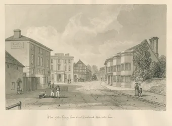 Worcestershire - Droitwich - George Inn: sépiová kresba, 1833