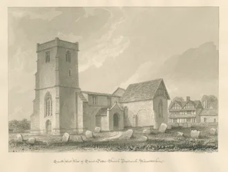 Worcestershire - Droitwich - Kostel svatého Petra: sépiová kresba, 1833