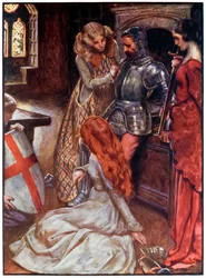 Křesťan vyzbrojený z The Pilgrims Progres from This World, To What Is To Come John Bunyan (1628-1688) Ilustrace Byam Shaw (1872-1919), Christian ve zbrojnici v paláci Beautiful b