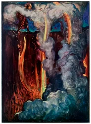 Hells Mouth from The Pilgrims Progress from This World, To What Is To Come John Bunyan (1628-1688) Ilustrace Byam Shaw (1872-1919) zobrazující Christiana v Údolí stínu smrti