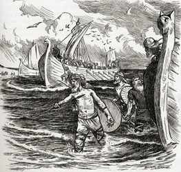 The Landing of the Jutes at the Isle of Thanet, Kent, England, 449 AD, from the book 