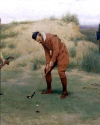 Během doby kázání, detail golfisty, 1896