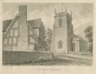 Kostel Cannock: sépiová kresba, 1841