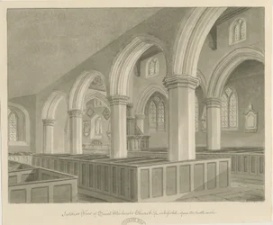 Lichfield - interiér kostela sv. Michala: sépiová kresba