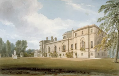 Severozápadní pohled na Chiswick House, Chiswick, Hounslow, Londýn, 1822
