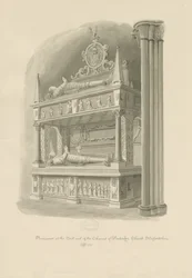 Penkridge Church – „Dvoupatrová“ hrobka sira Edwarda Littletonse: sépiová kresba