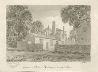 Rugeley Town - Gymnázium: sépiová kresba, 1824
