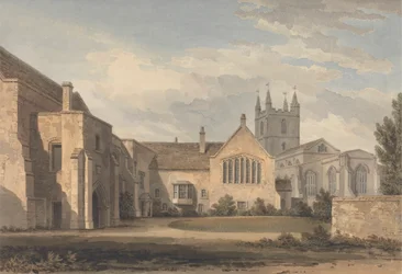 Jihovýchodní pohled na kostel a palác v Croydonu, Surrey
