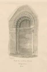 Stowe Church - South Door: sépiová kresba