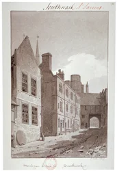 Pohled směrem k bráně Montague House, Southwark, Londýn, 1827