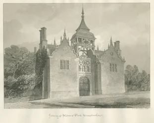 Worcestershire - Westwood Park - Vstupní brána: sépiová kresba, 1833