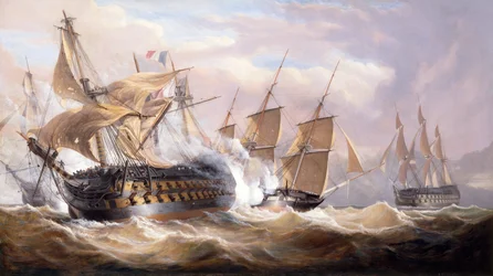 Guillaume Tell je zasnouben H.M.S.Penelope a H.M.S. Loin z Malty během blokády, 30. března 1800 (olej na plátně)