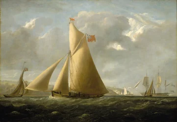 Plachetnice "Gazelle" u Cowes (ostrov Wight, Anglie), postavená v roce 1821, určená pro rychlostní závody. Olej na plátně, kolem roku 1825, autor John Christian Schetky (1778-1874).