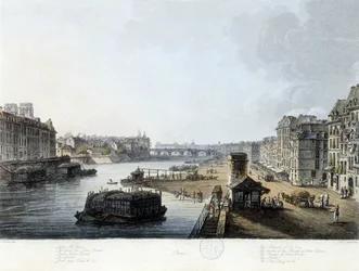Paříž, most Notre-Dame - kresba J. C. Matse, kolem roku 1810
