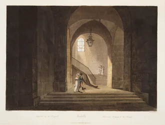 Schodiště vedoucí do kaple, ilustrace z Versailles, Paříže a Saint Denis, hospoda. 1806 (akvatinta)