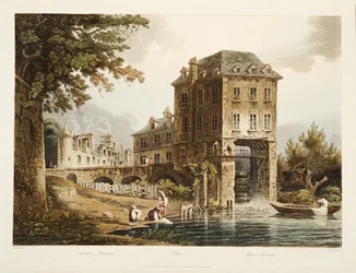 Mlýn v Charentonu, ilustrace z Versailles, Paříž a Saint Denis, hospoda. 1807 (akvatinta)