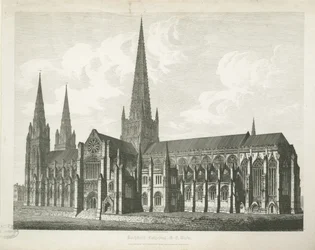 Katedrála Lichfield - South East View: rytina, nd [c 1823] (tisk)