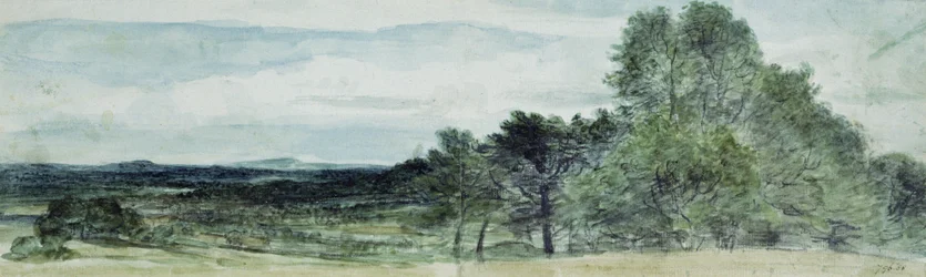 Pohled na Hursley, Hampshire, 1804 (černá křída a akvarel)