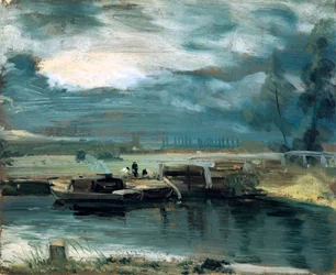 Barges on the Stour, s Dedham Church v dálce, 1811