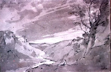 On the Dove near Buxton, 1801 (mytí tužkou a sépií)