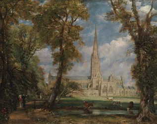 Katedrála v Salisbury z Bishops Grounds, ca. 1825.