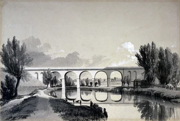 Colne Viaduct, Watford, Hertfordshire, 5. června 1837 (pero a inkoust a mytí na papíře)