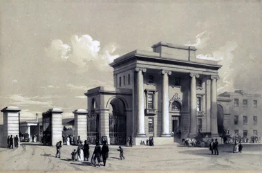Vchod do Birminghamského nádraží, září 1838 (pero, inkoust a mytí na papíře)