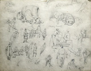 Jackův bělovlasý Bob, Šípková Růženka, cca 1835-38 (tužka na papíře; složená skica)