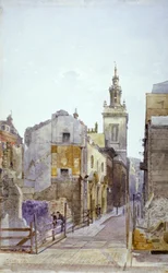 College Hill a kostel svatého Michaela Paternoster Royal, City of London, 1883