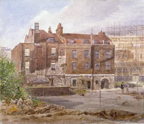 Východní fronta kanceláře Almonry, Middle Scotland Yard, Westminster, Londýn, 1884.